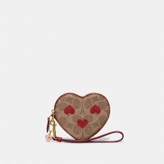 Heart Wristlet In Signature Canvas With Heart Print